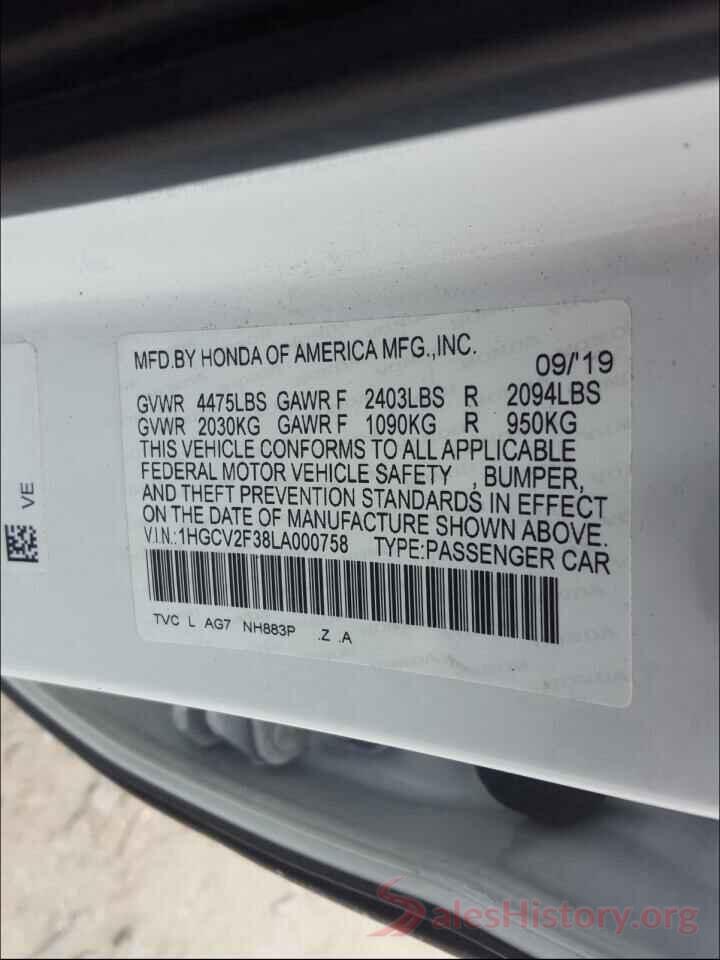 1HGCV2F38LA000758 2020 HONDA ACCORD