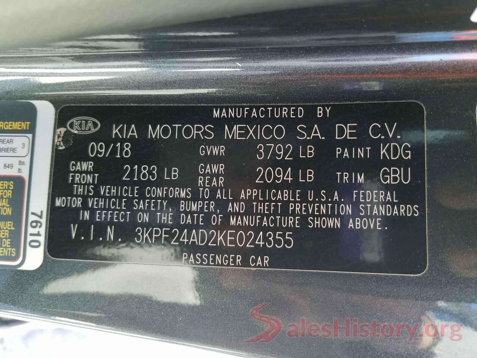 3KPF24AD2KE024355 2019 KIA FORTE