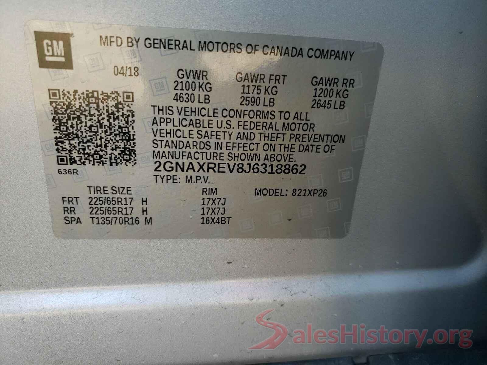 2GNAXJEV7J6304520 2018 CHEVROLET EQUINOX