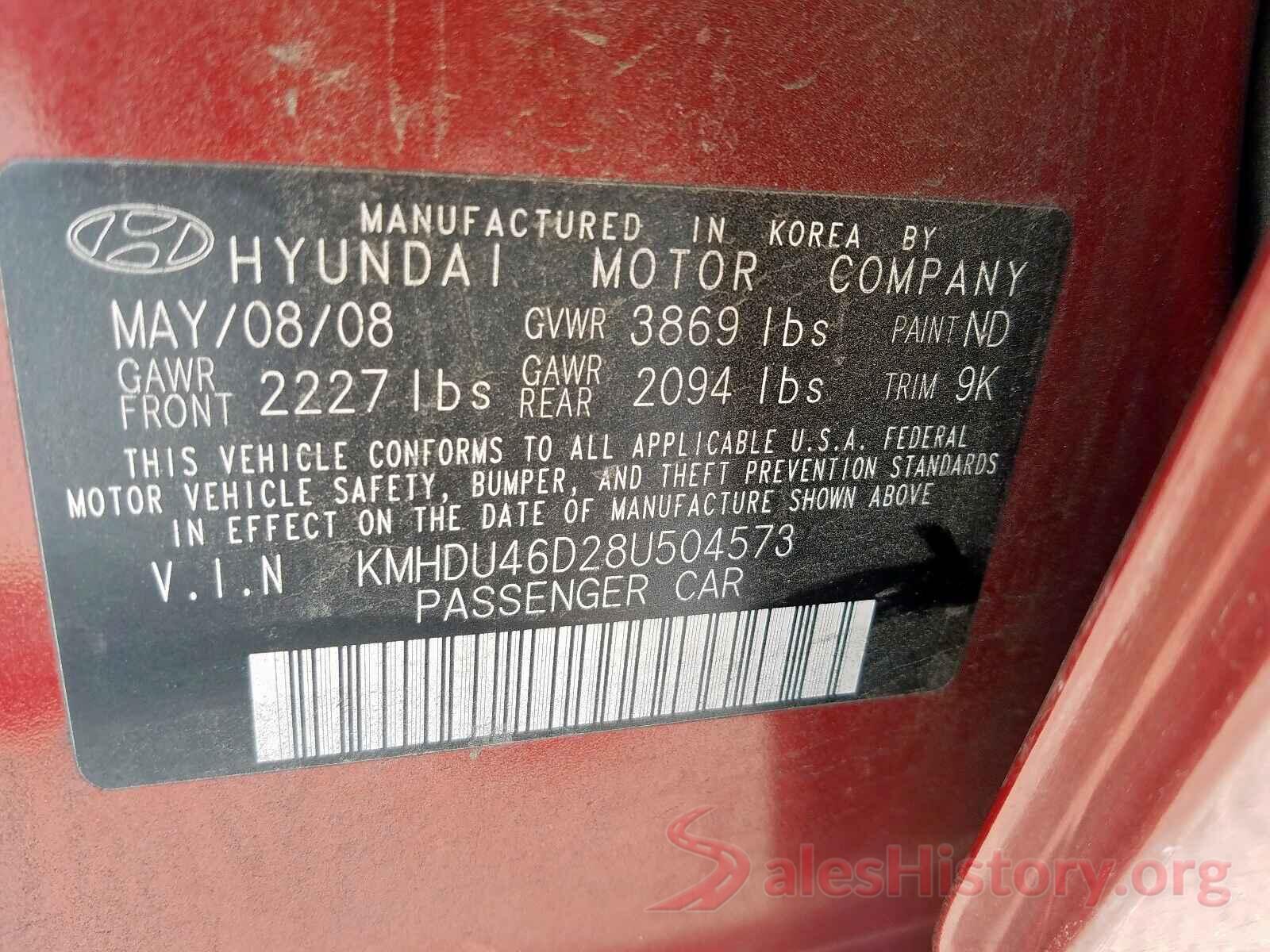 JF1VA2W67J9817740 2008 HYUNDAI ELANTRA