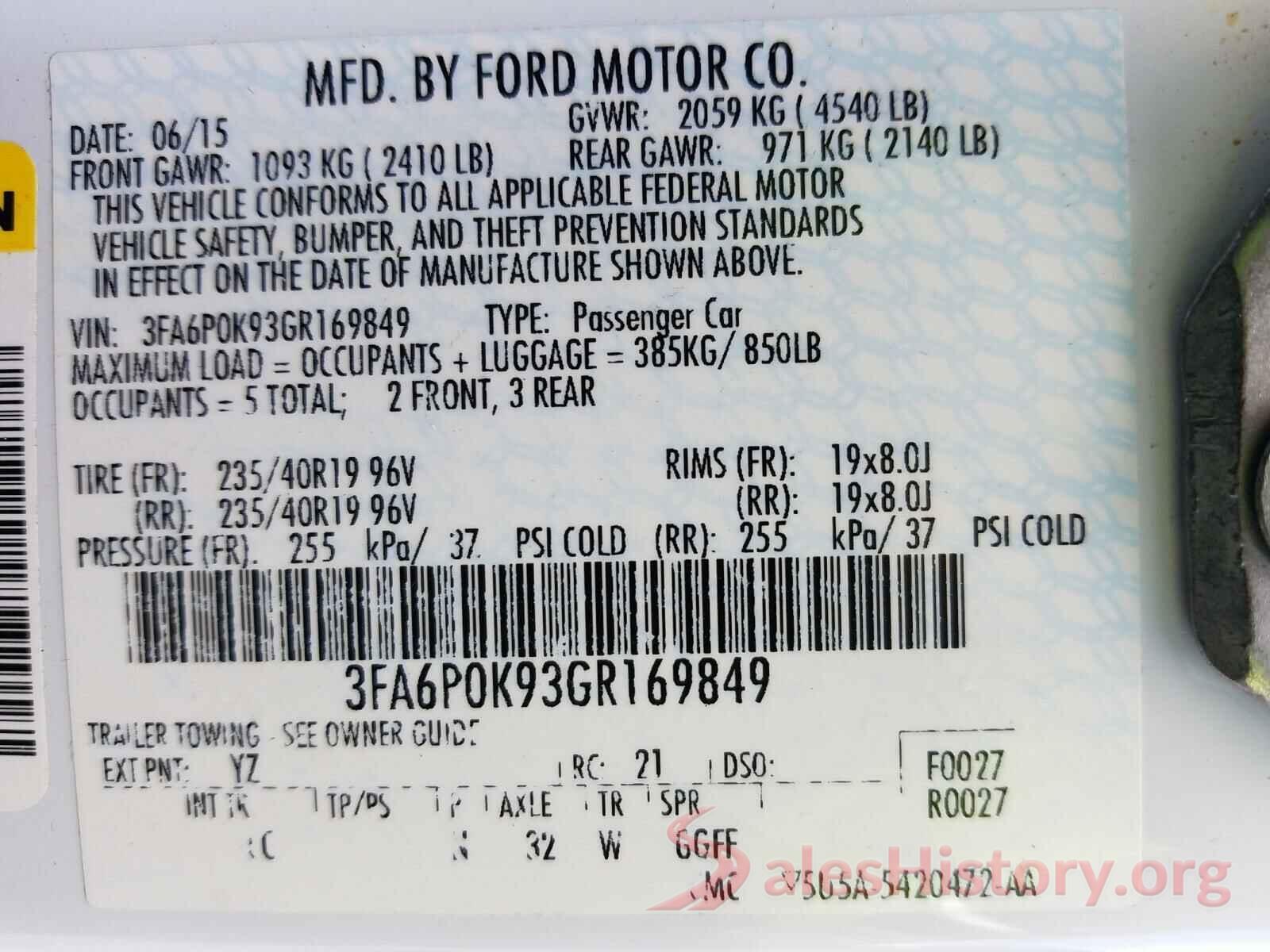 3FA6P0K93GR169849 2016 FORD FUSION