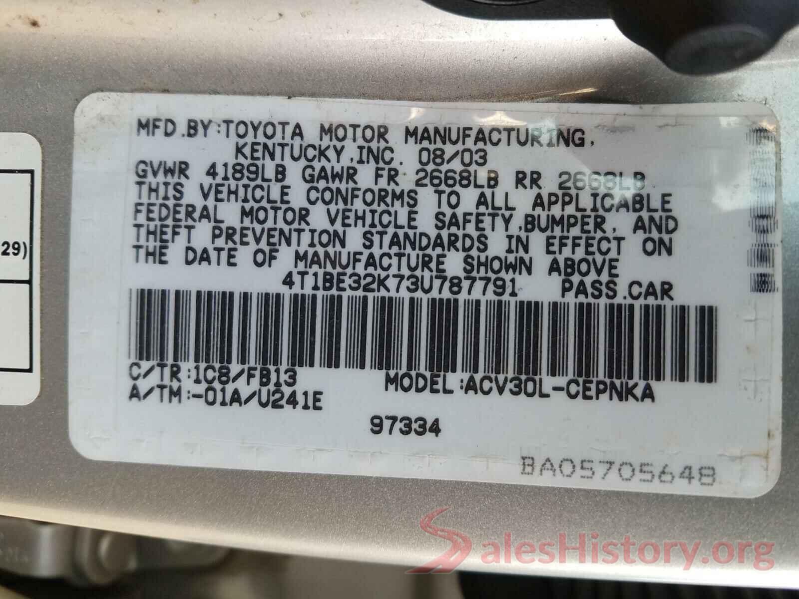 2T1BURHE8GC634741 2003 TOYOTA CAMRY