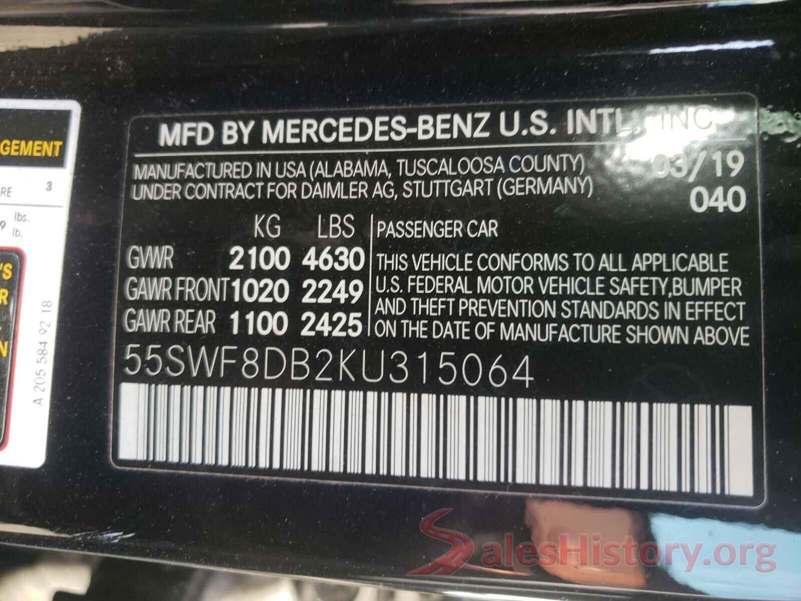 55SWF8DB2KU315064 2019 MERCEDES-BENZ C CLASS