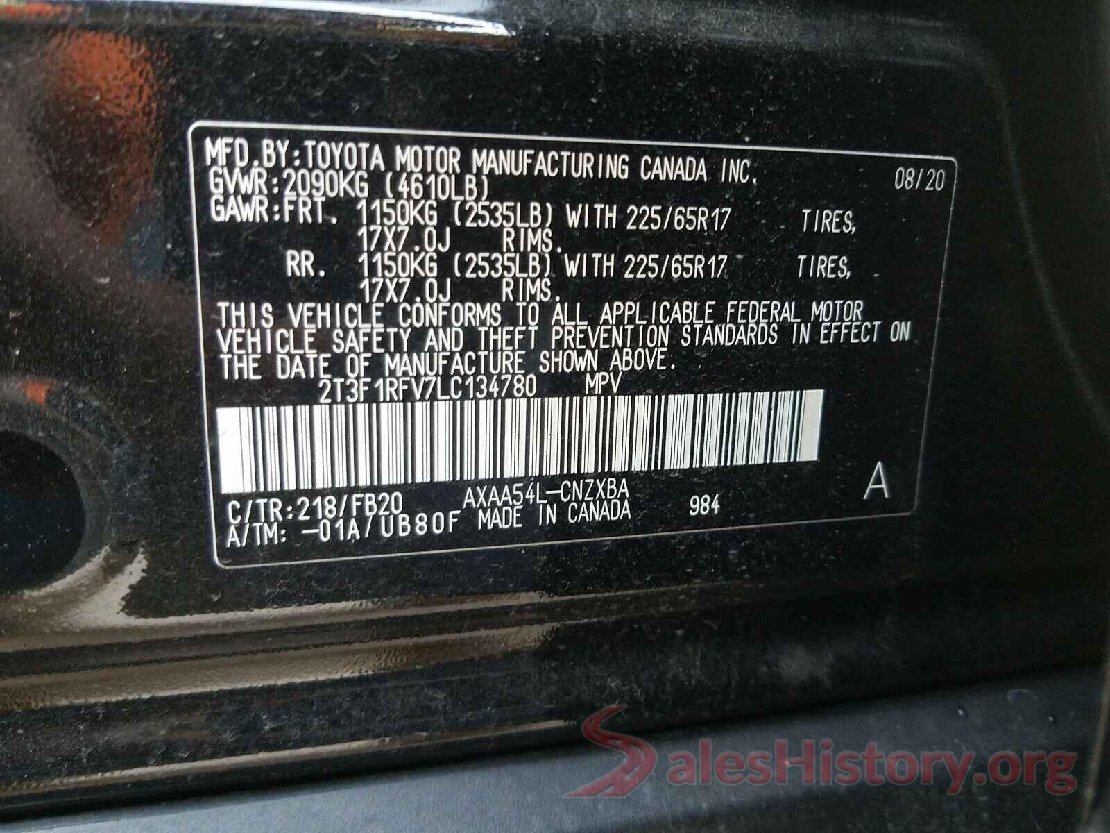 2T3F1RFV7LC134780 2020 TOYOTA RAV4