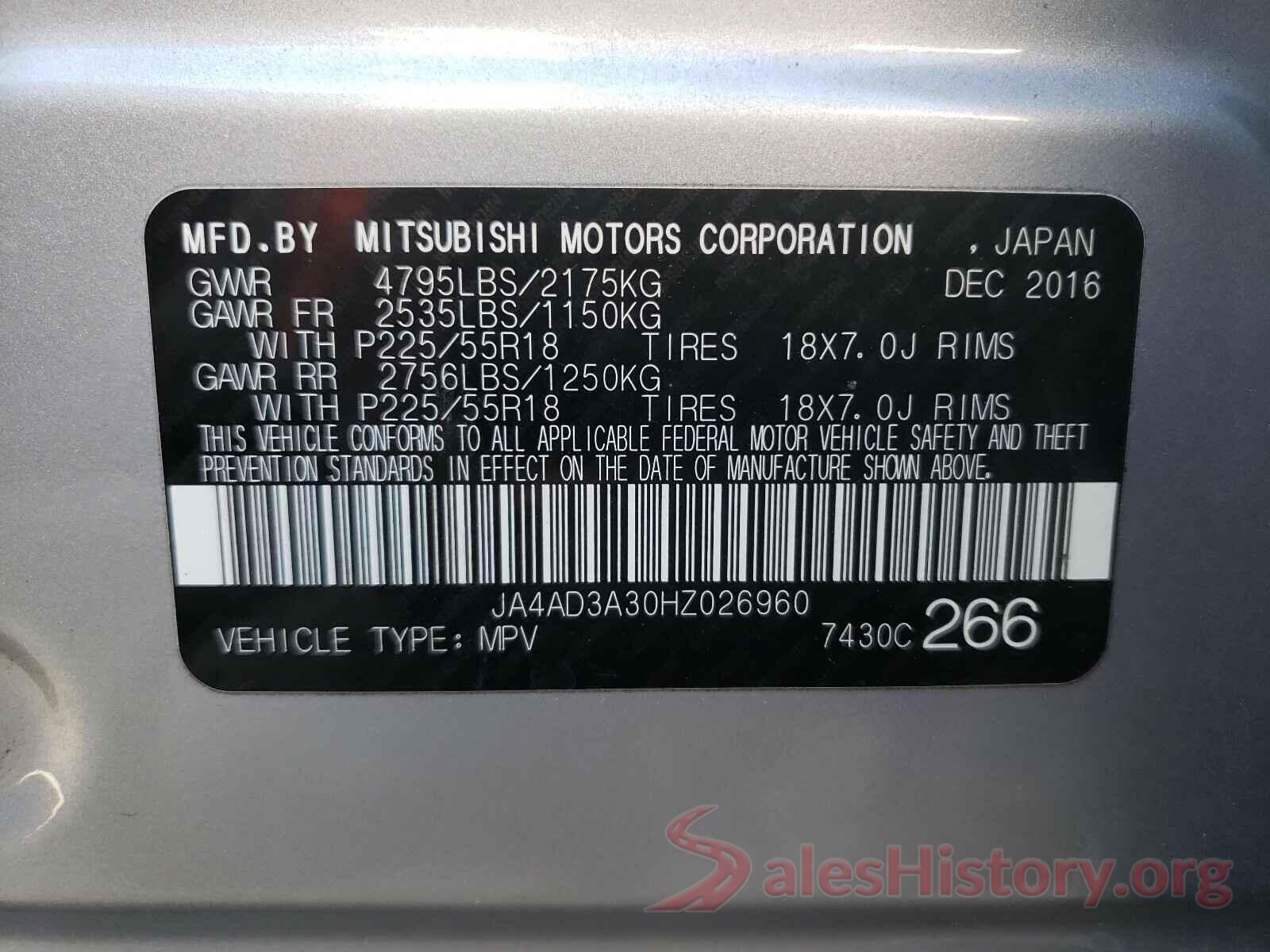 JA4AD3A30HZ026960 2017 MITSUBISHI OUTLANDER