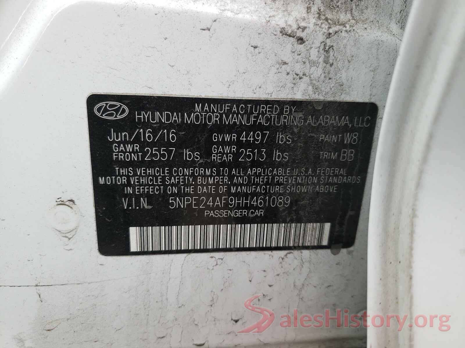 5NPE24AF9HH461089 2017 HYUNDAI SONATA