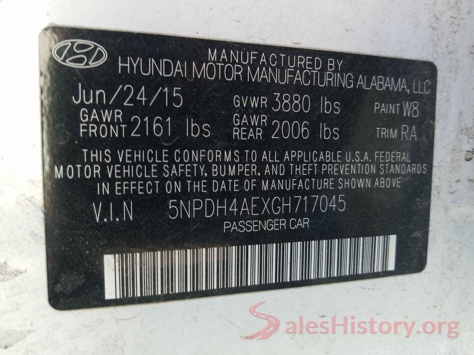 5NPDH4AEXGH717045 2016 HYUNDAI ELANTRA