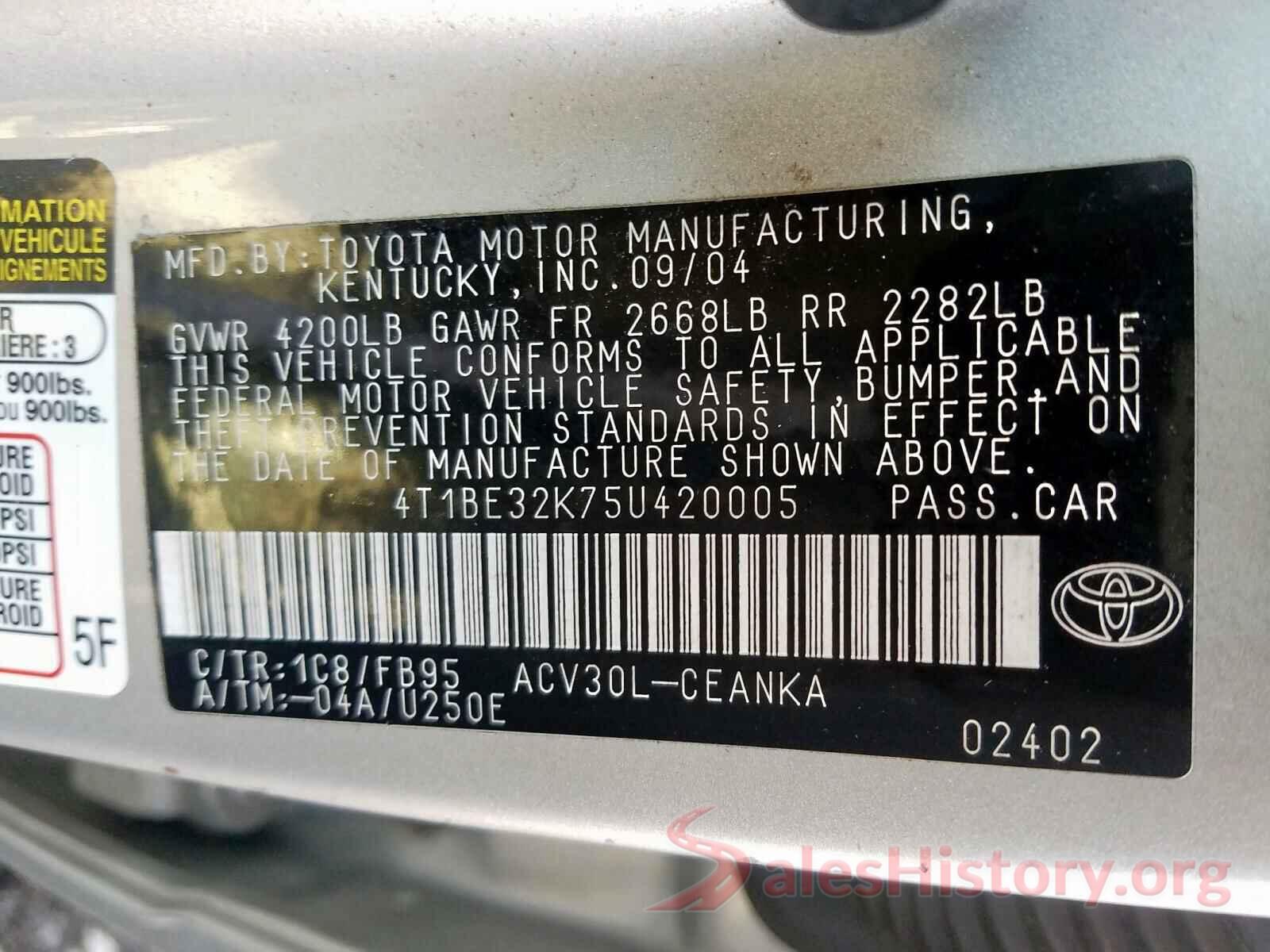 3MYDLBYV4HY185371 2005 TOYOTA CAMRY