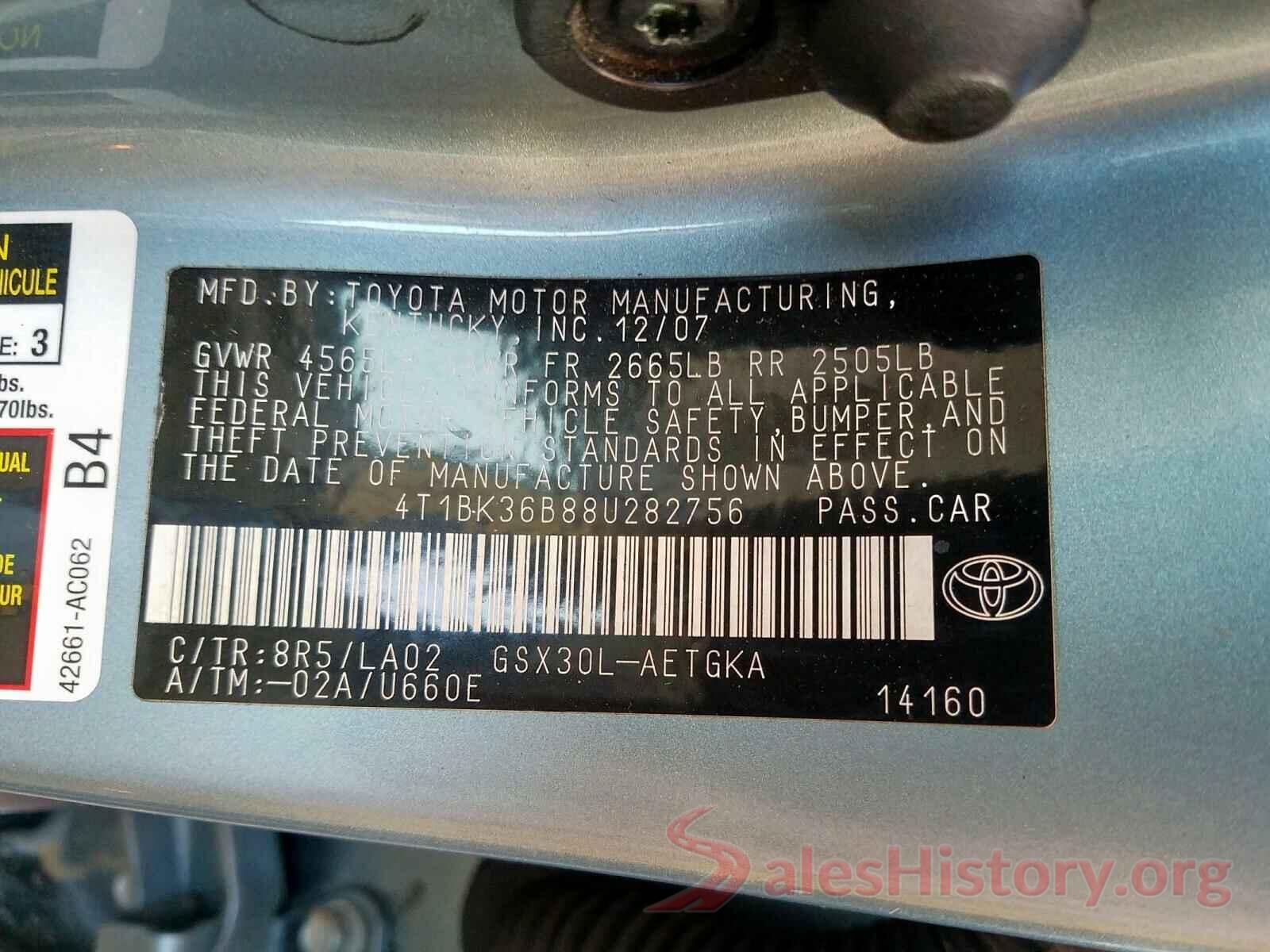 5YFEPRAE1LP064526 2008 TOYOTA AVALON