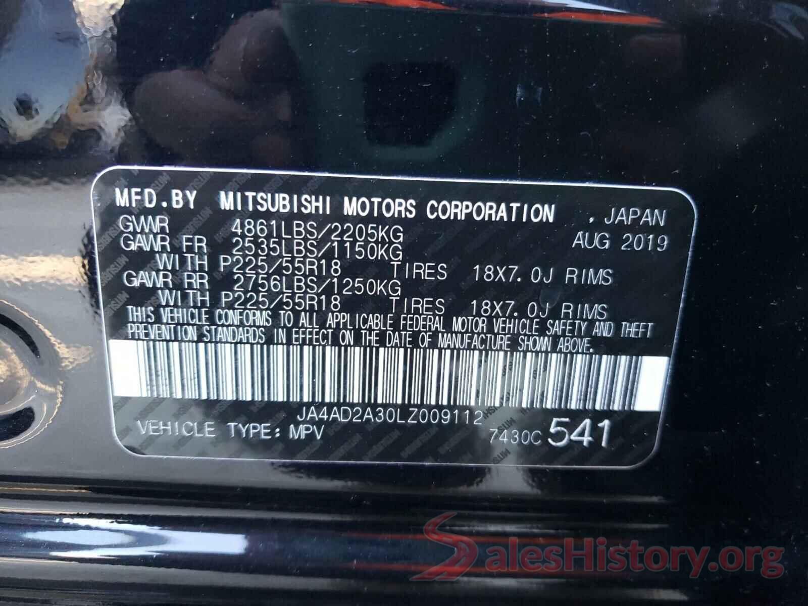 JA4AD2A30LZ009112 2020 MITSUBISHI OUTLANDER