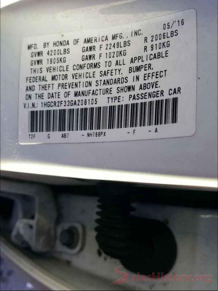 1HGCR2F33GA208105 2016 HONDA ACCORD