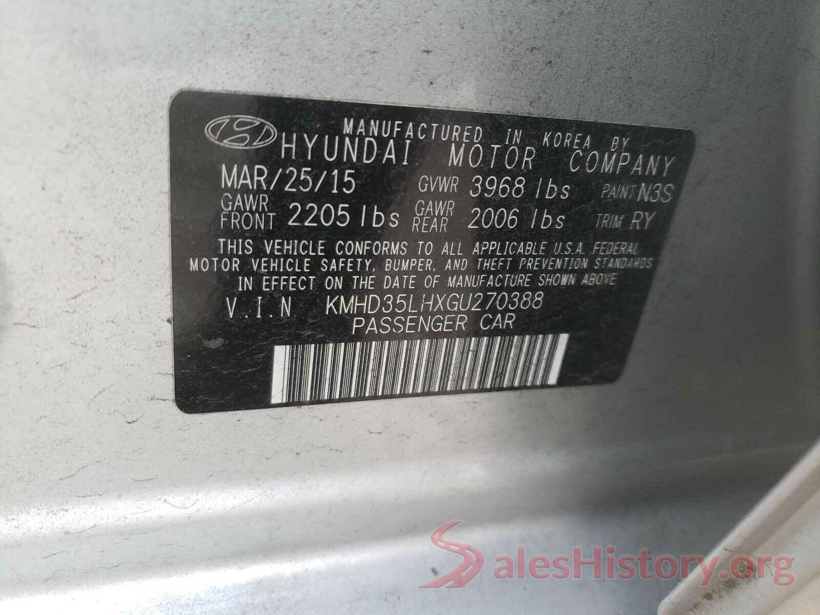 KMHD35LHXGU270388 2016 HYUNDAI ELANTRA