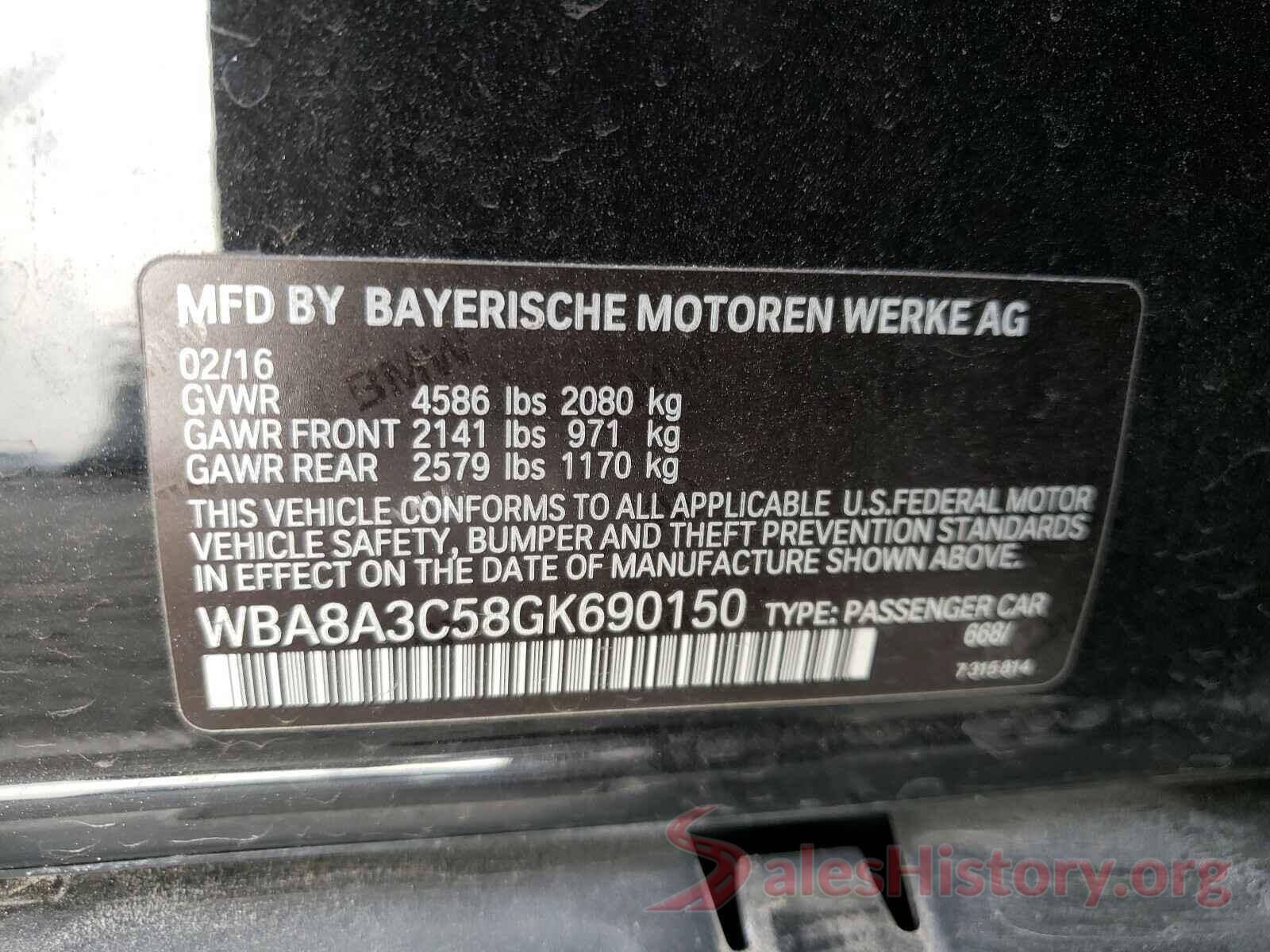 WBA8A3C58GK690150 2016 BMW 3 SERIES