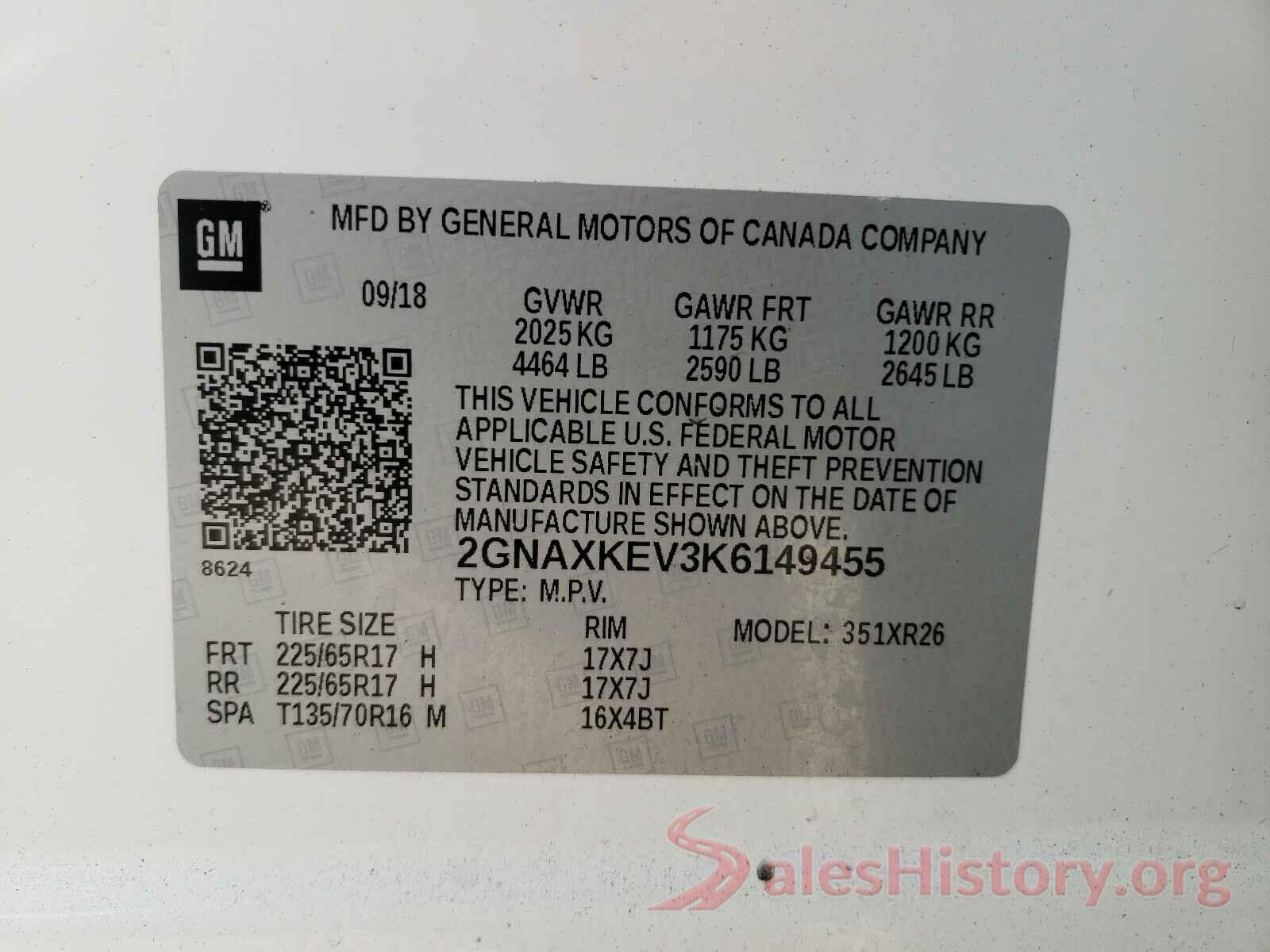 2GNAXKEV3K6149455 2019 CHEVROLET EQUINOX