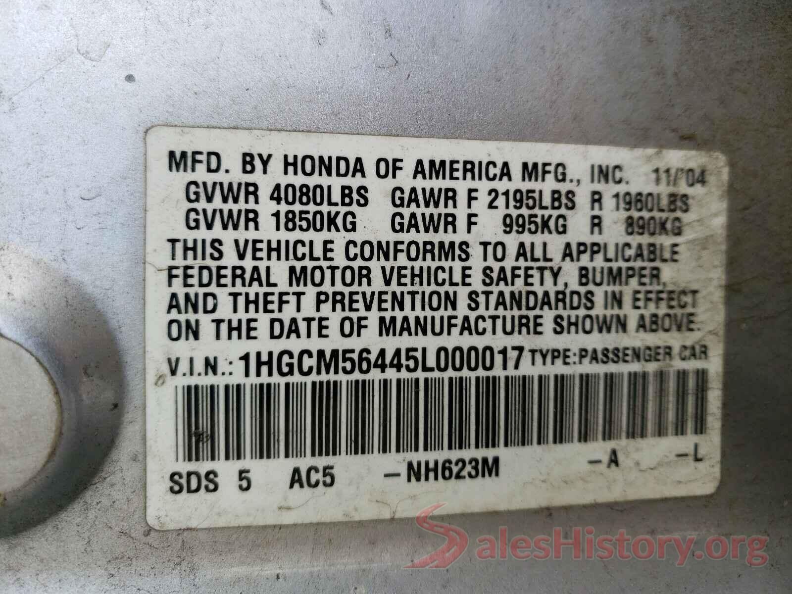 3N1AB7AP7GY302150 2005 HONDA ACCORD