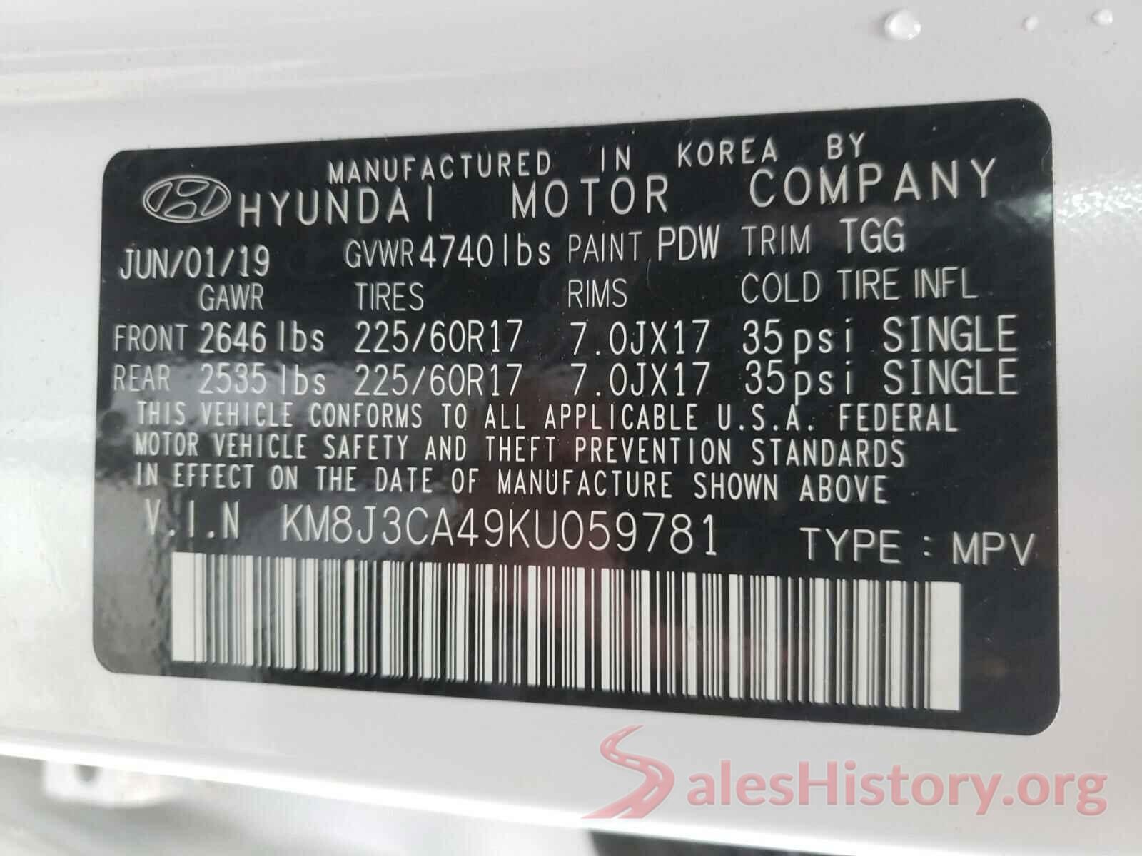 KM8J3CA49KU059781 2019 HYUNDAI TUCSON