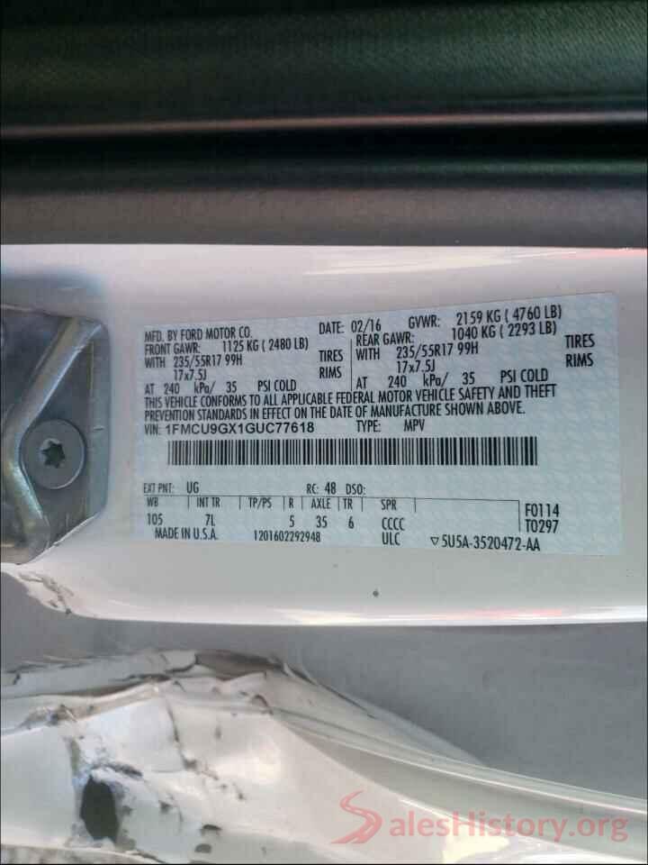 1FMCU9GX1GUC77618 2016 FORD ESCAPE