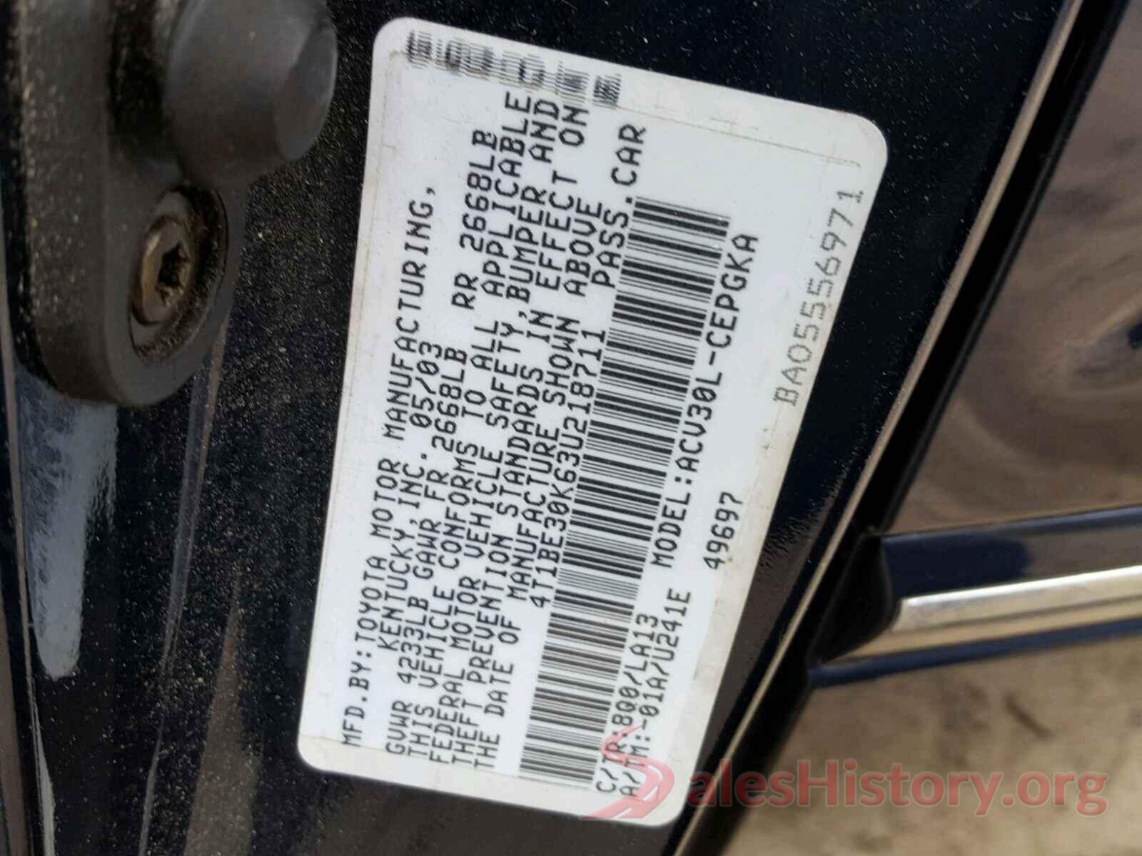 1VWBA7A31JC002859 2003 TOYOTA CAMRY