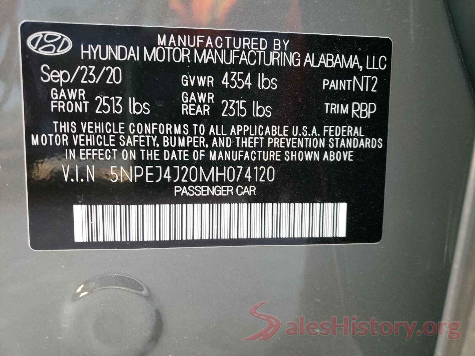 5NPEJ4J20MH074120 2021 HYUNDAI SONATA