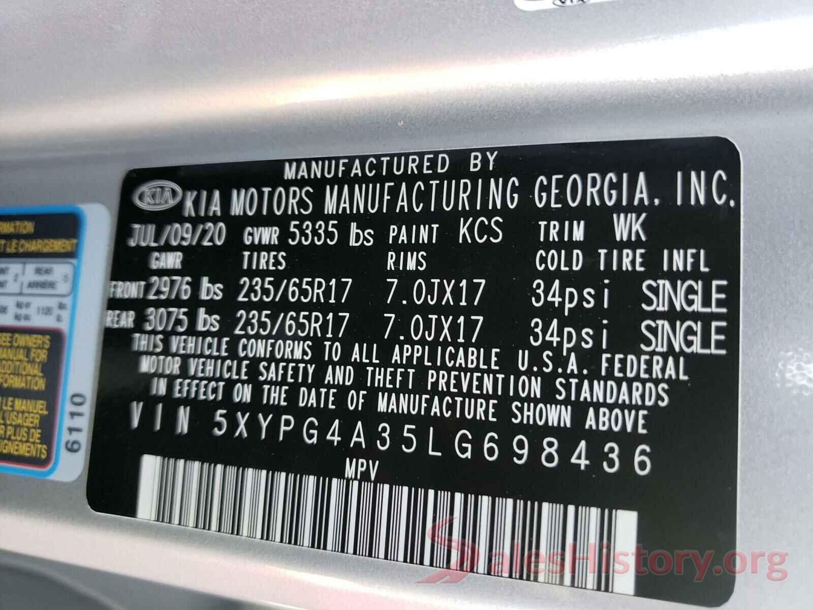 3N1CB7AP2HY389692 2020 KIA SORENTO