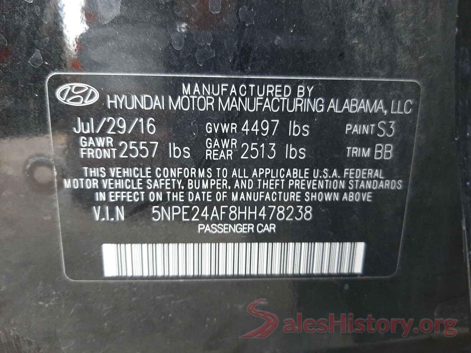 5NPE24AF8HH478238 2017 HYUNDAI SONATA