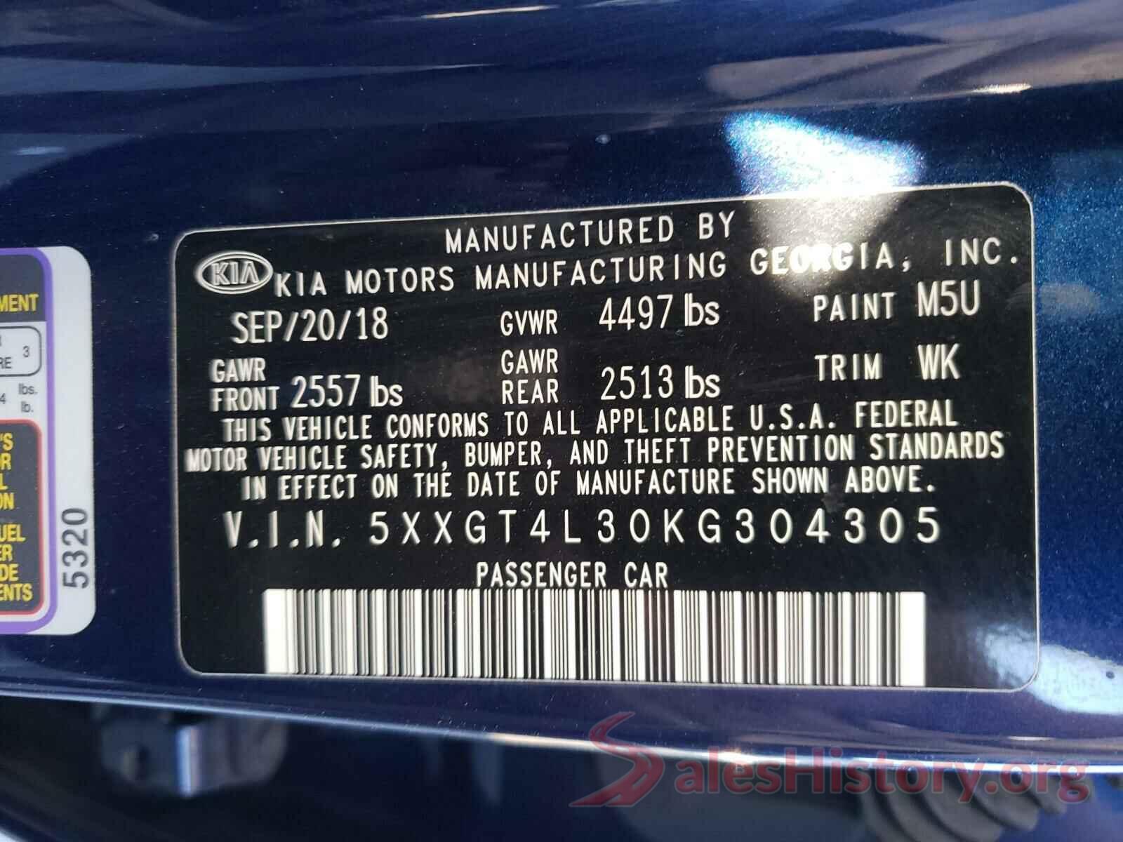 5XXGT4L30KG304305 2019 KIA OPTIMA