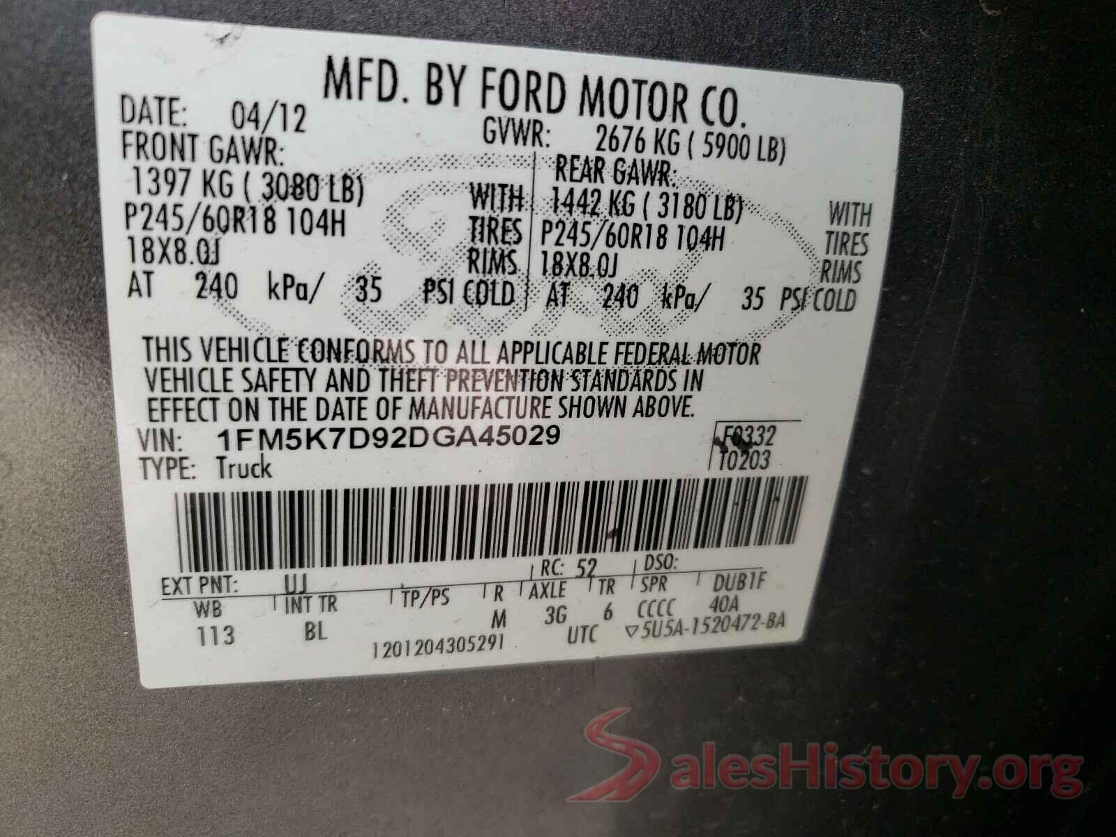 2HGFC2F50GH537491 2013 FORD EXPLORER