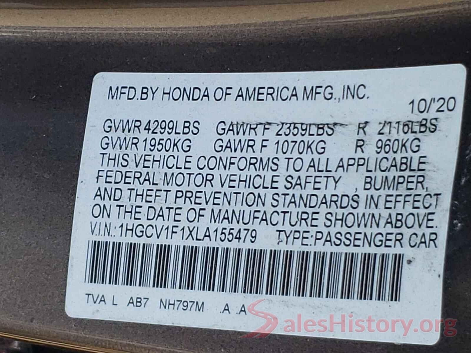 1HGCV1F1XLA155479 2020 HONDA ACCORD