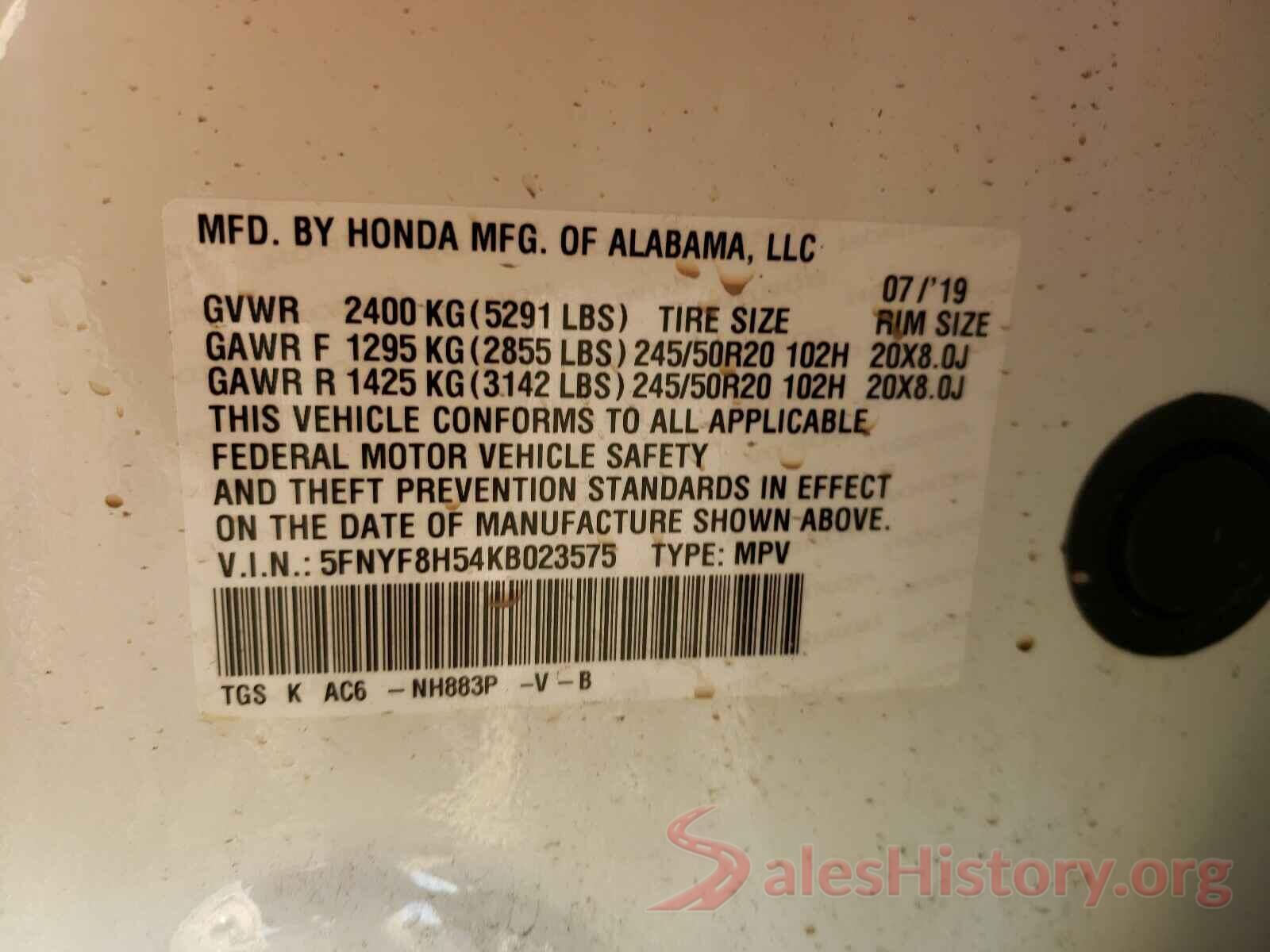 5FNYF8H54KB023575 2019 HONDA PASSPORT