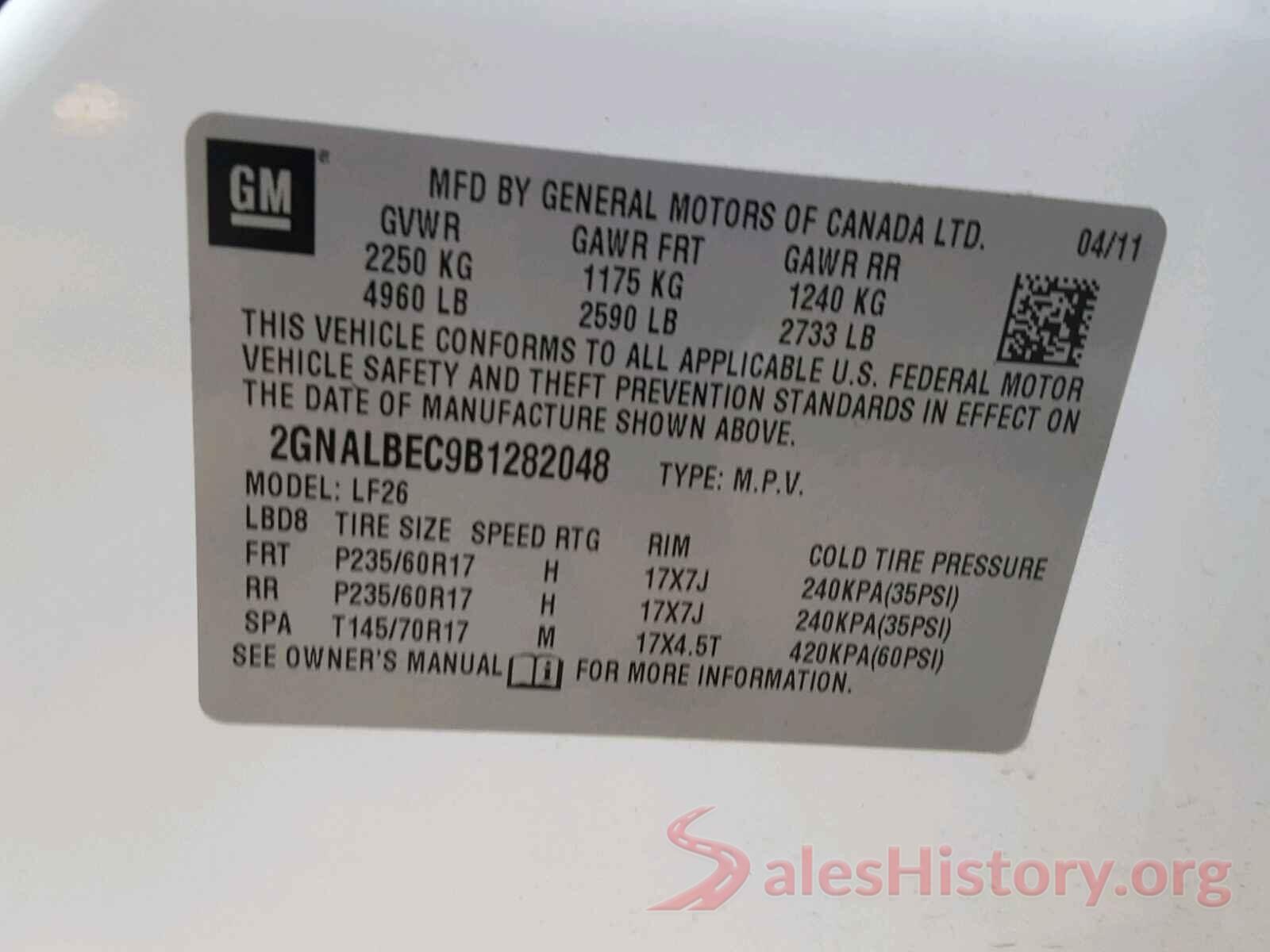 5NPE24AF0JH654883 2011 CHEVROLET EQUINOX