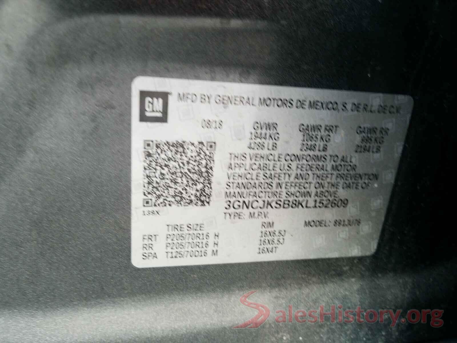 3GNCJKSB8KL152609 2019 CHEVROLET TRAX