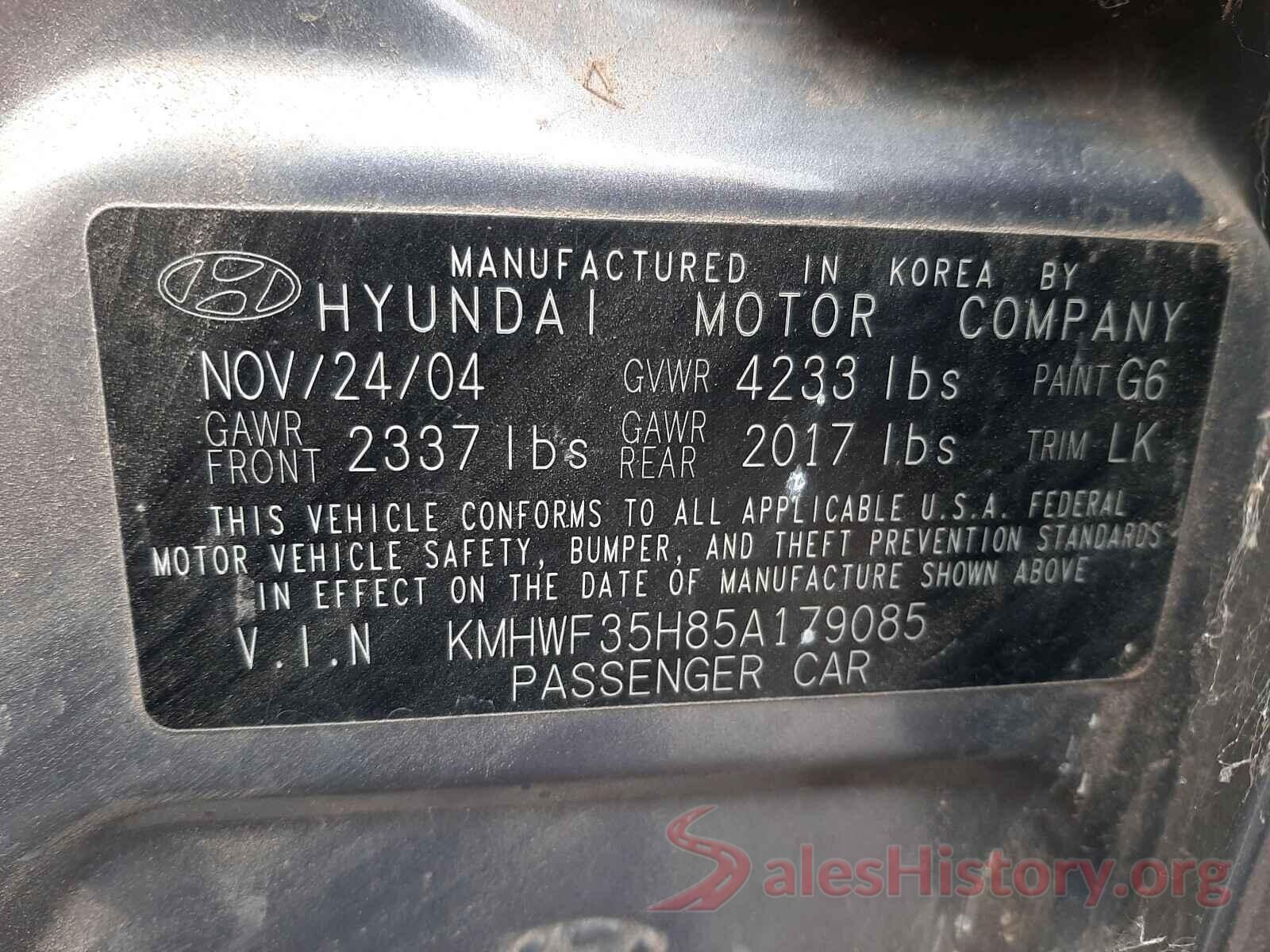 3VW447AU0HM017189 2005 HYUNDAI SONATA