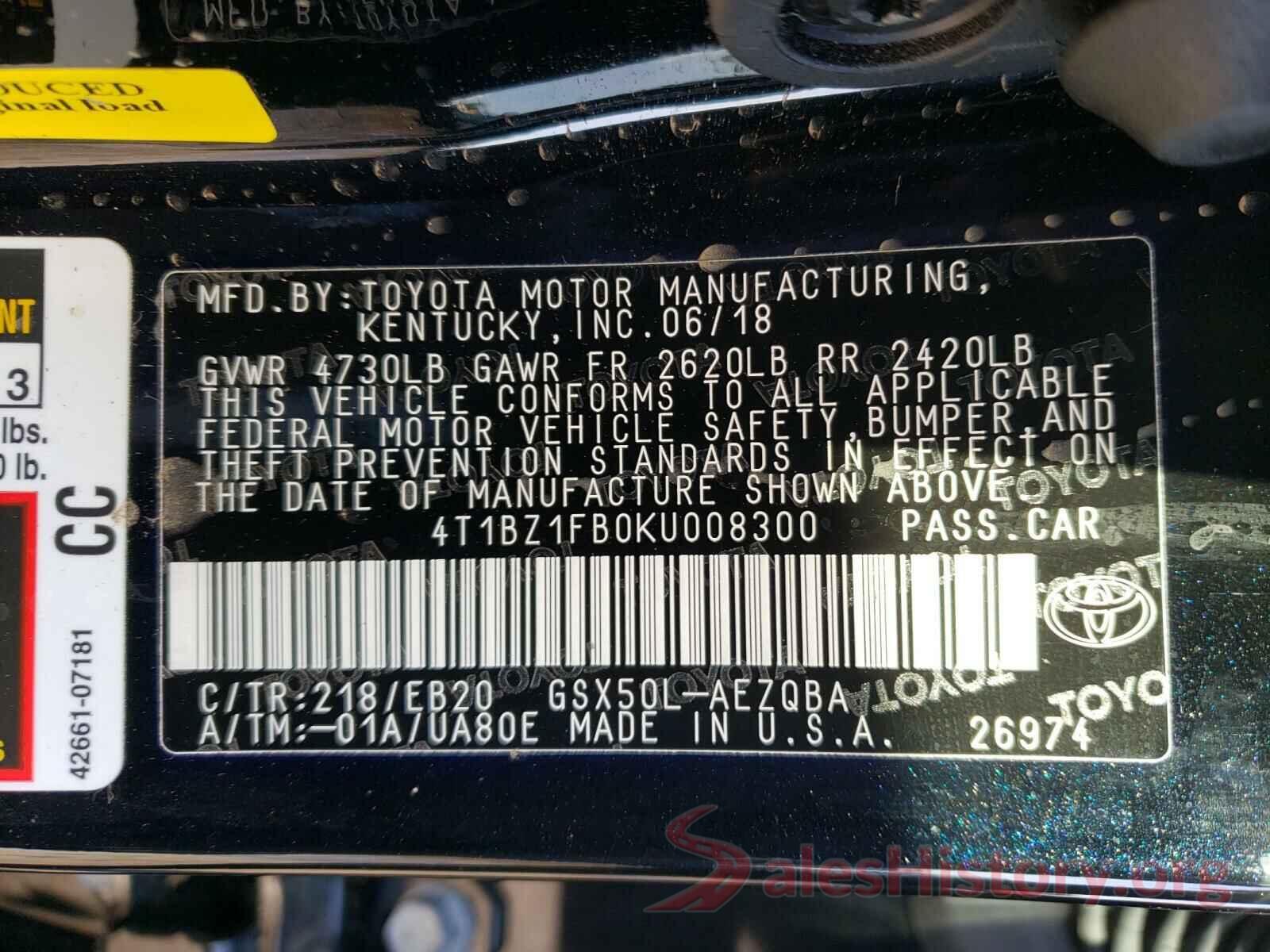 4T1BZ1FB0KU008300 2019 TOYOTA AVALON