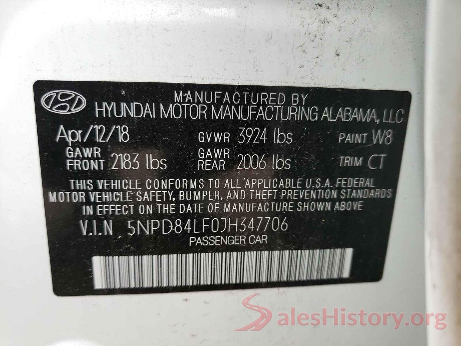 5NPD84LF0JH347706 2018 HYUNDAI ELANTRA