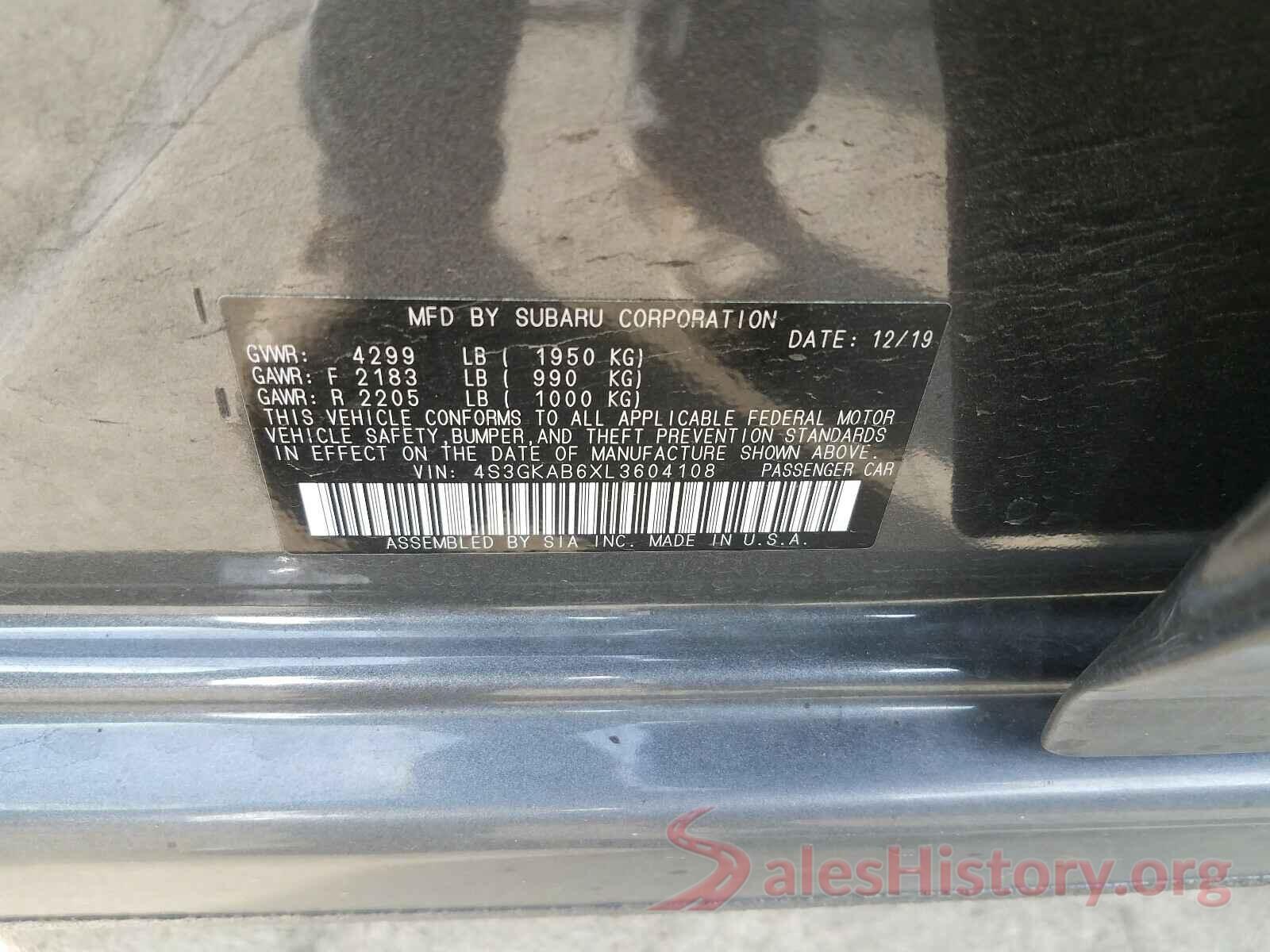 4S3GKAB6XL3604108 2020 SUBARU IMPREZA