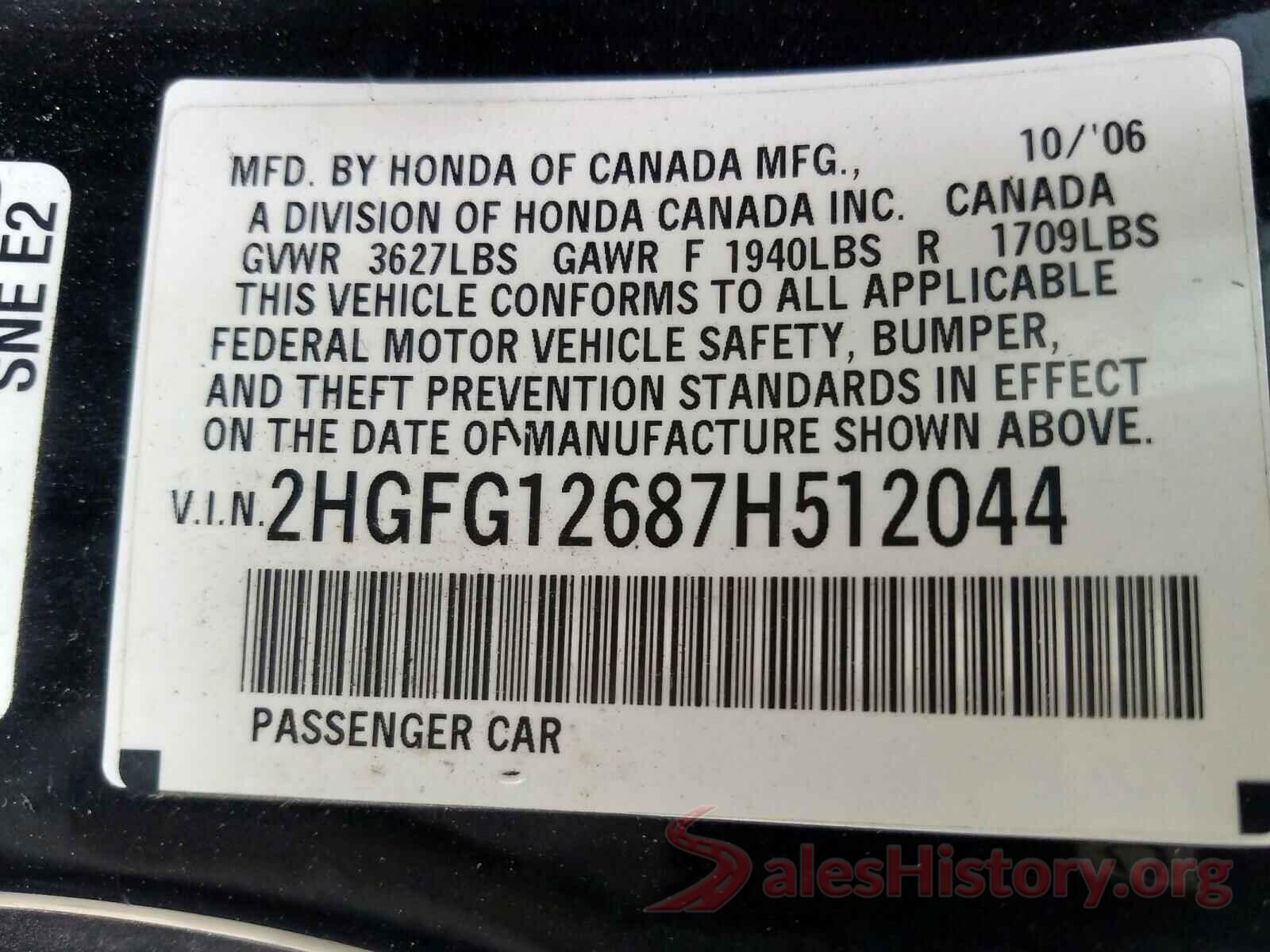 5TFRX5GN8GX063561 2007 HONDA CIVIC