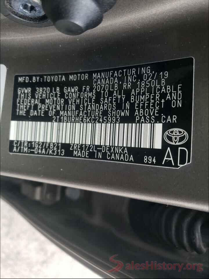 2T1BURHE6KC245993 2019 TOYOTA COROLLA