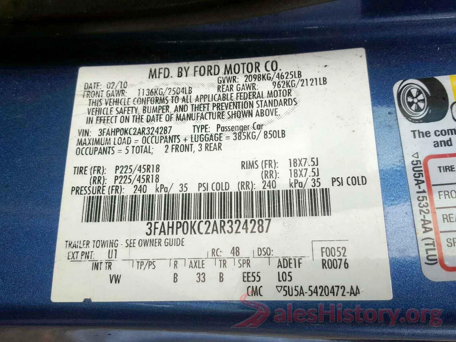 4T1BF1FK4GU253469 2010 FORD FUSION