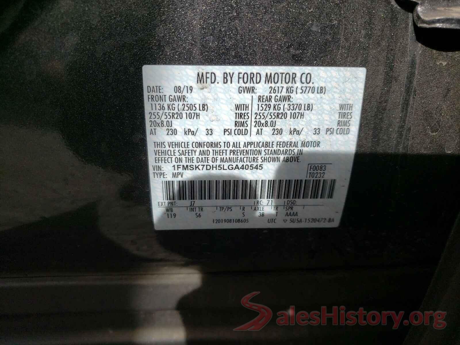 JF2SKAJC0LH546094 2020 FORD EXPLORER