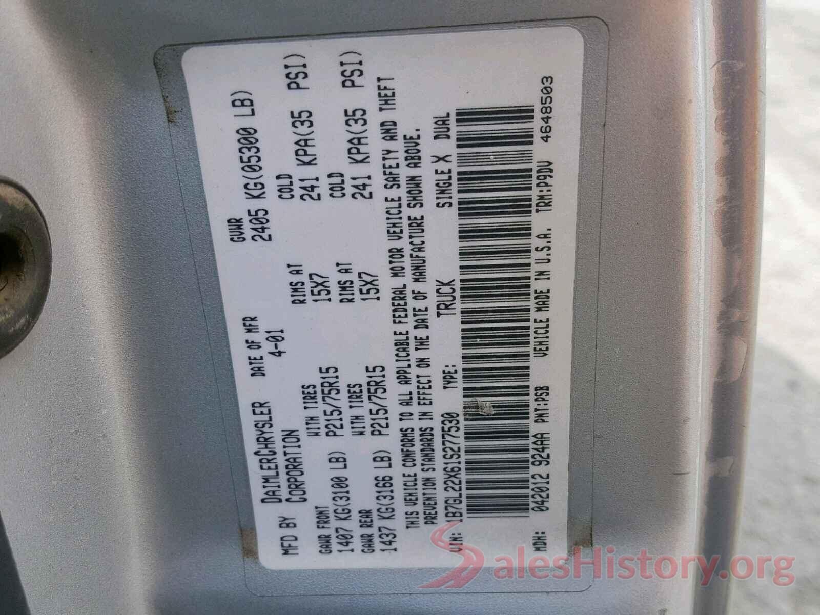 5NPE34AF7GH284439 2001 DODGE DAKOTA