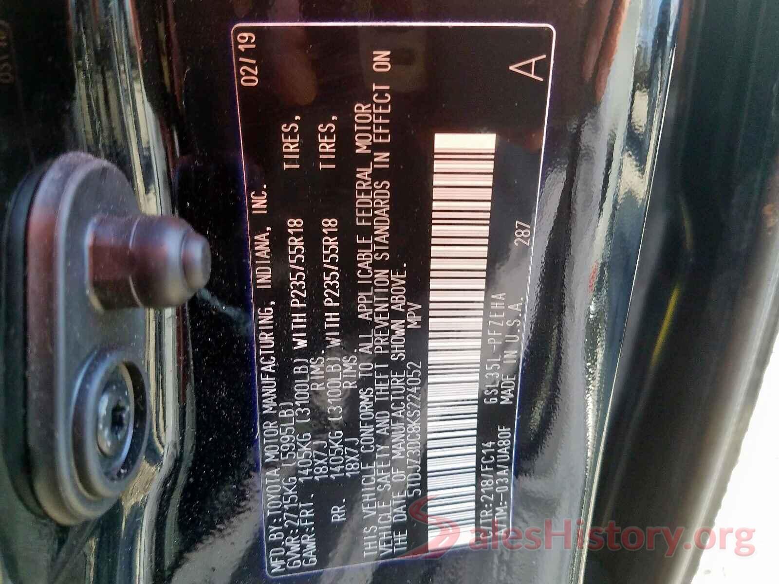 3VWCB7BU7KM196497 2019 TOYOTA SIENNA