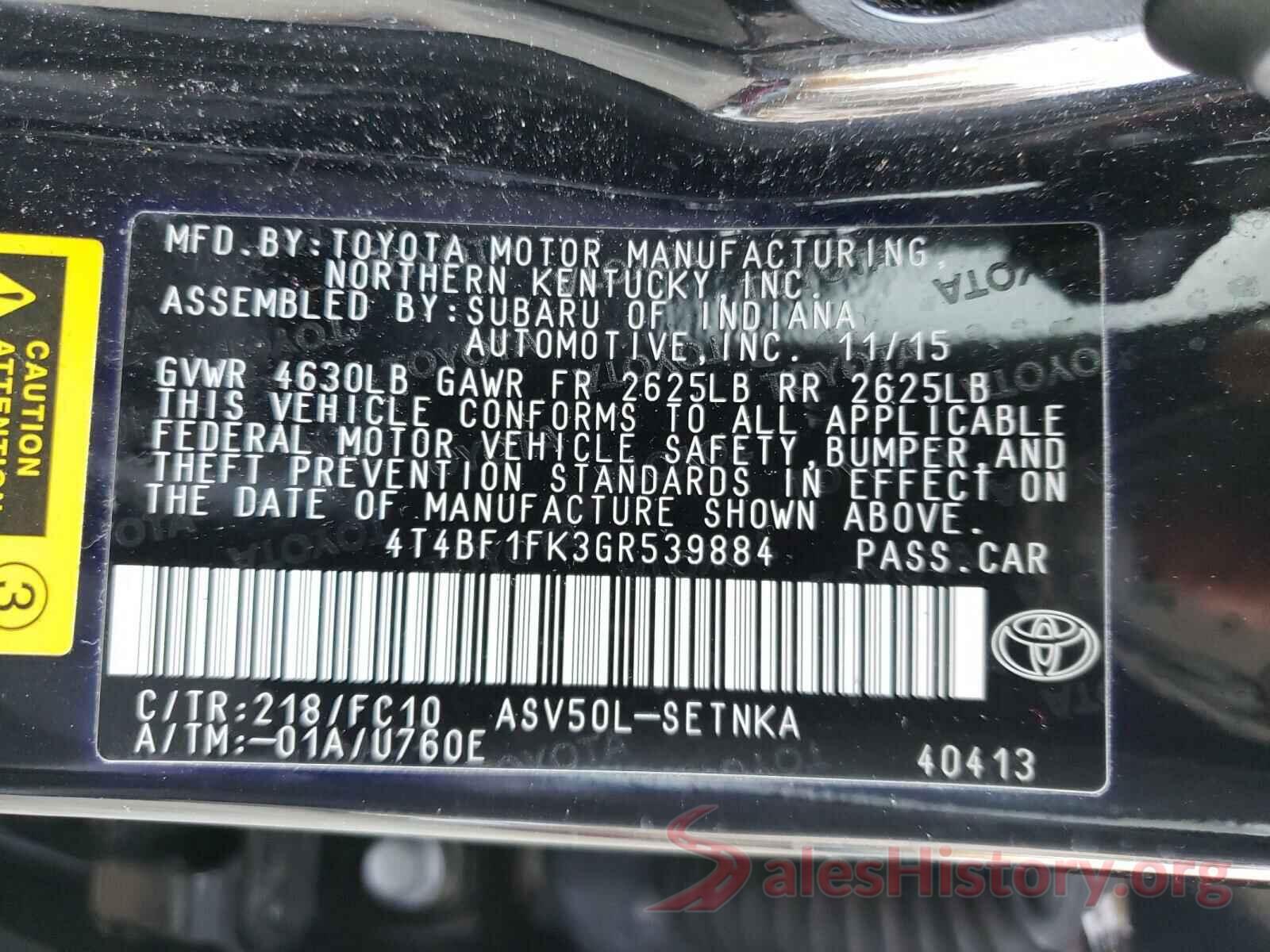 4T4BF1FK3GR539884 2016 TOYOTA CAMRY