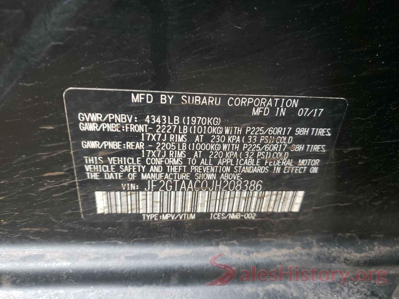 JF2GTAAC0JH208386 2018 SUBARU CROSSTREK