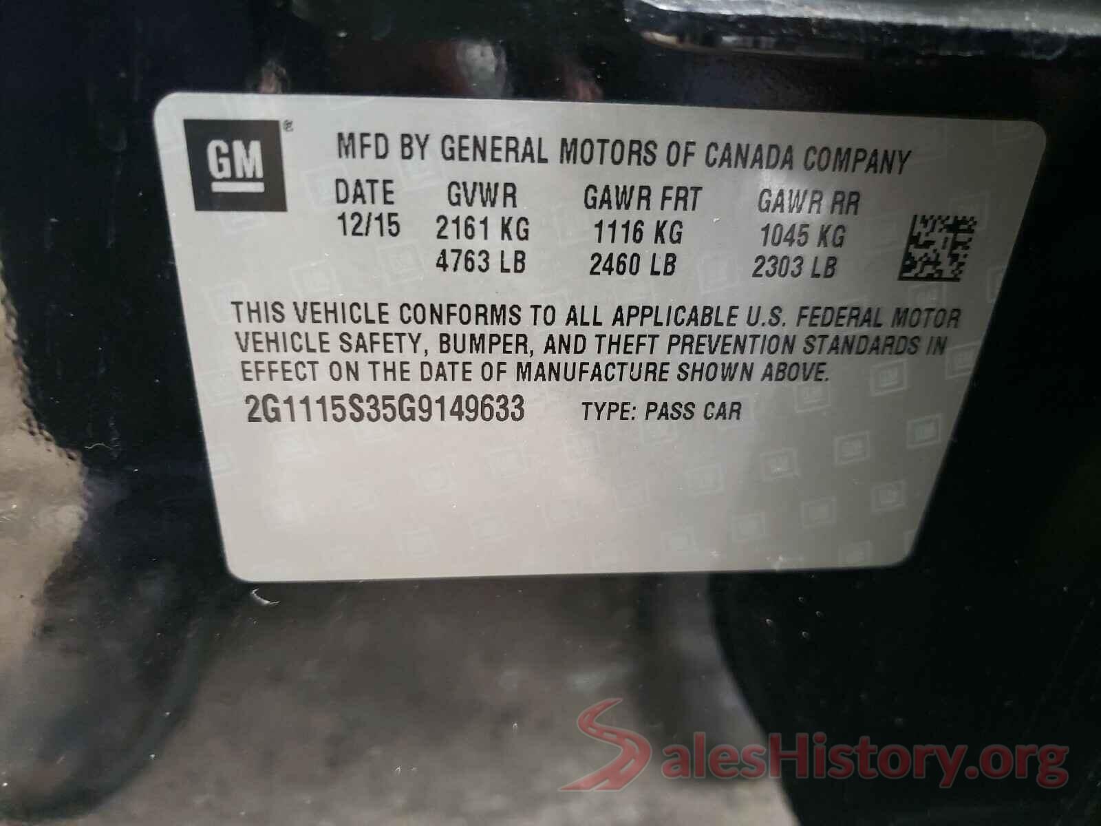 2G1115S35G9149633 2016 CHEVROLET IMPALA