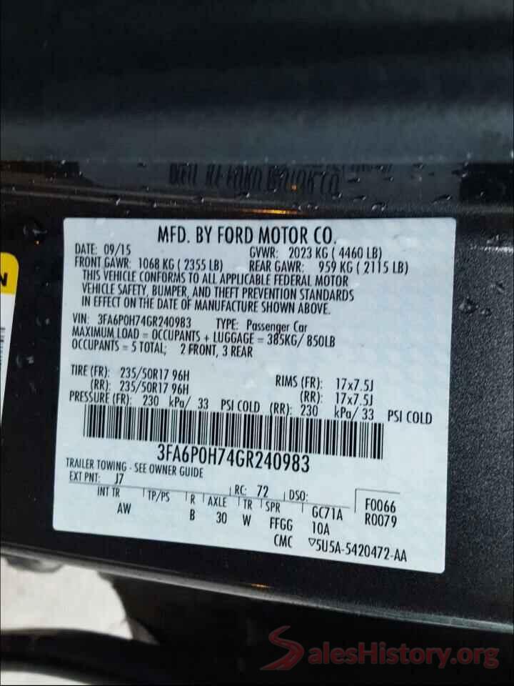 3FA6P0H74GR240983 2016 FORD FUSION