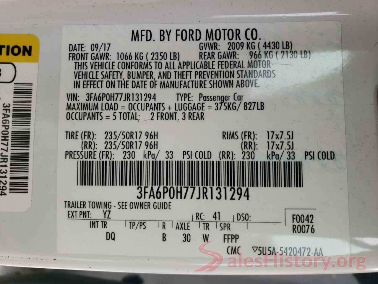 3FA6P0H77JR131294 2018 FORD FUSION