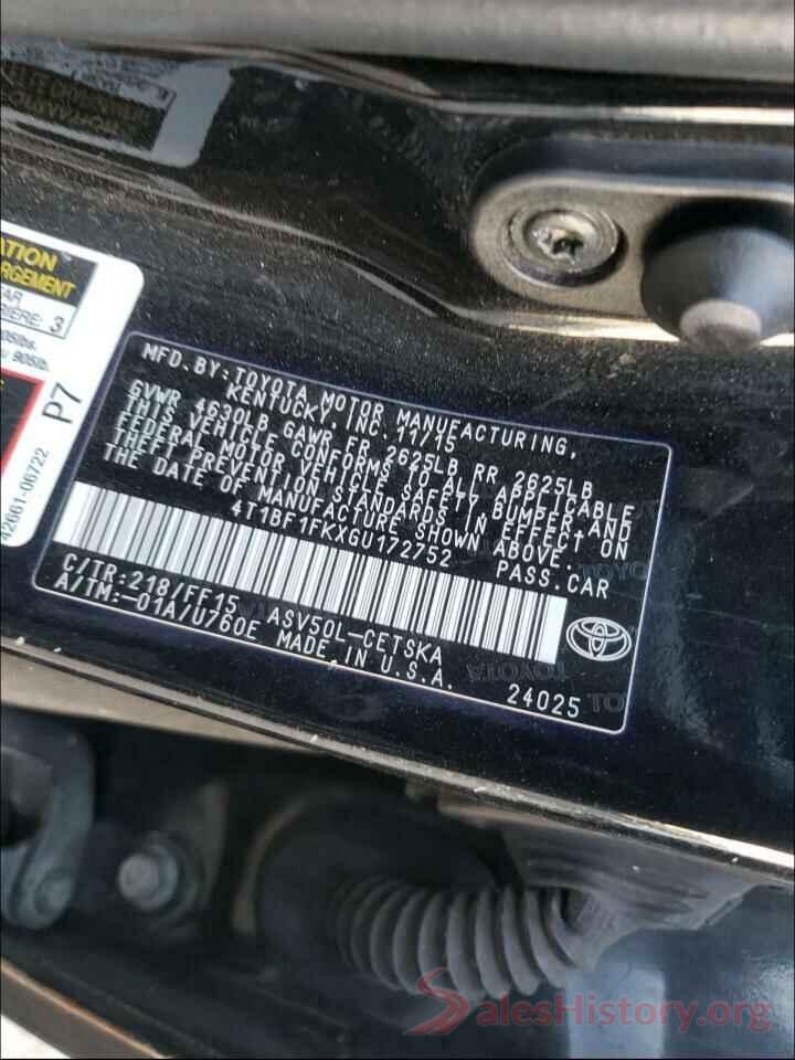 4T1BF1FKXGU172752 2016 TOYOTA CAMRY