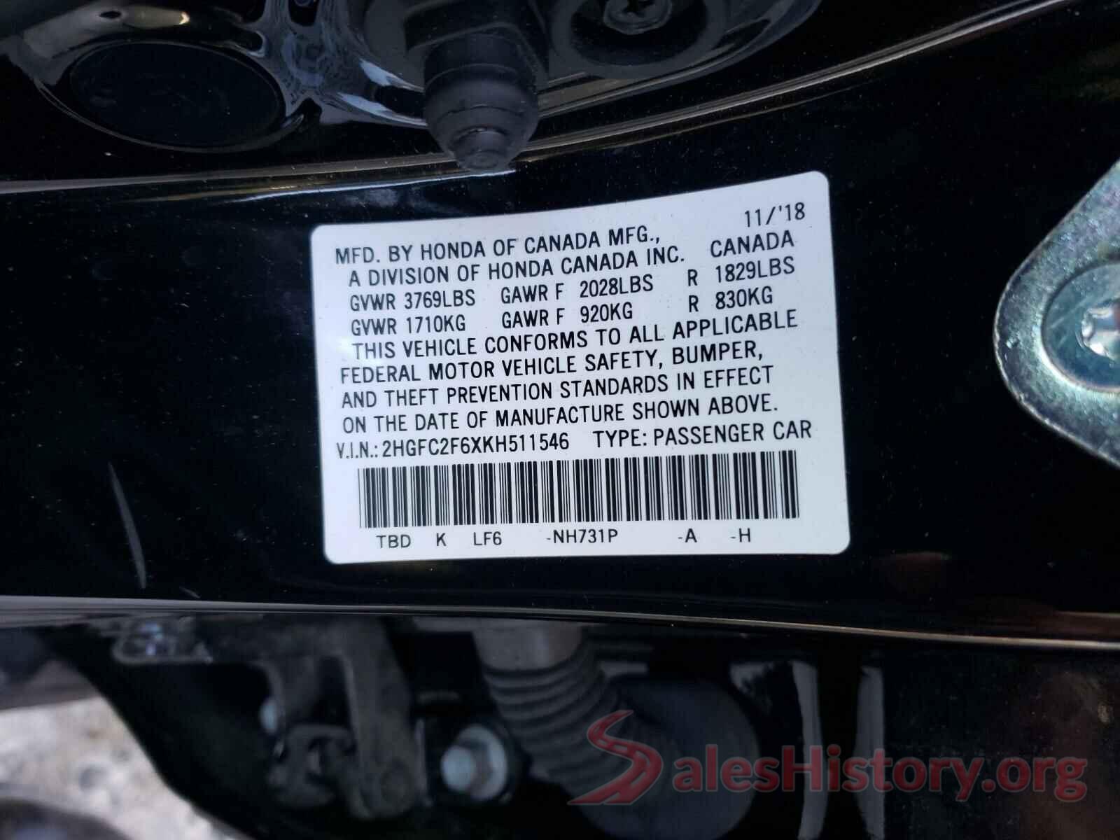 2HGFC2F6XKH511546 2019 HONDA CIVIC