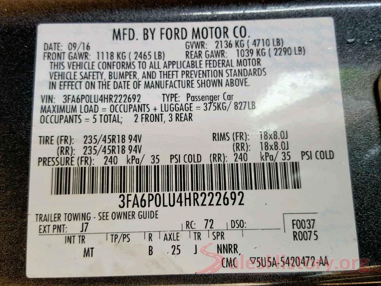 WD3PG3EA1K3575281 2017 FORD FUSION SE