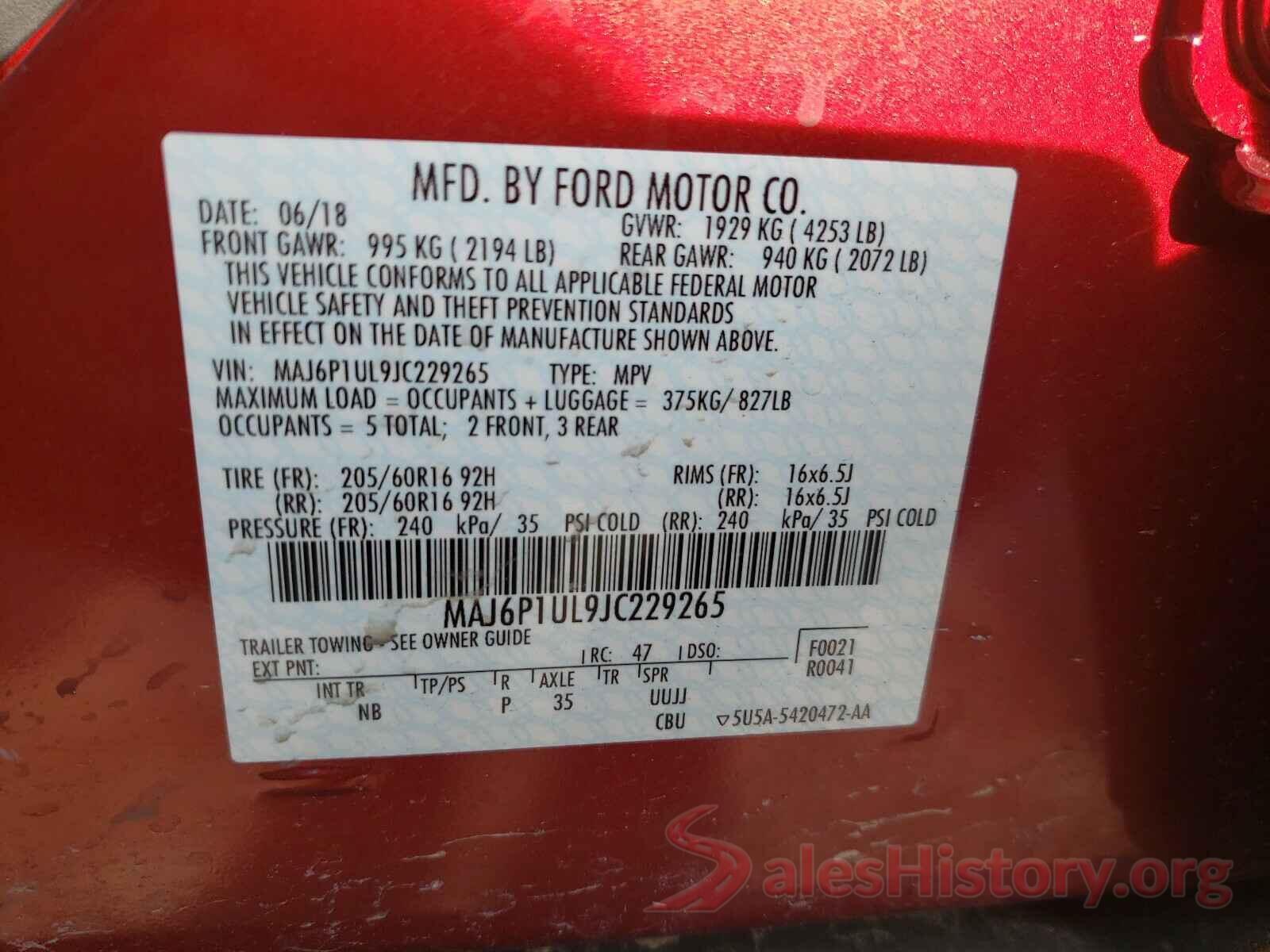 MAJ6P1UL9JC229265 2018 FORD ALL OTHER